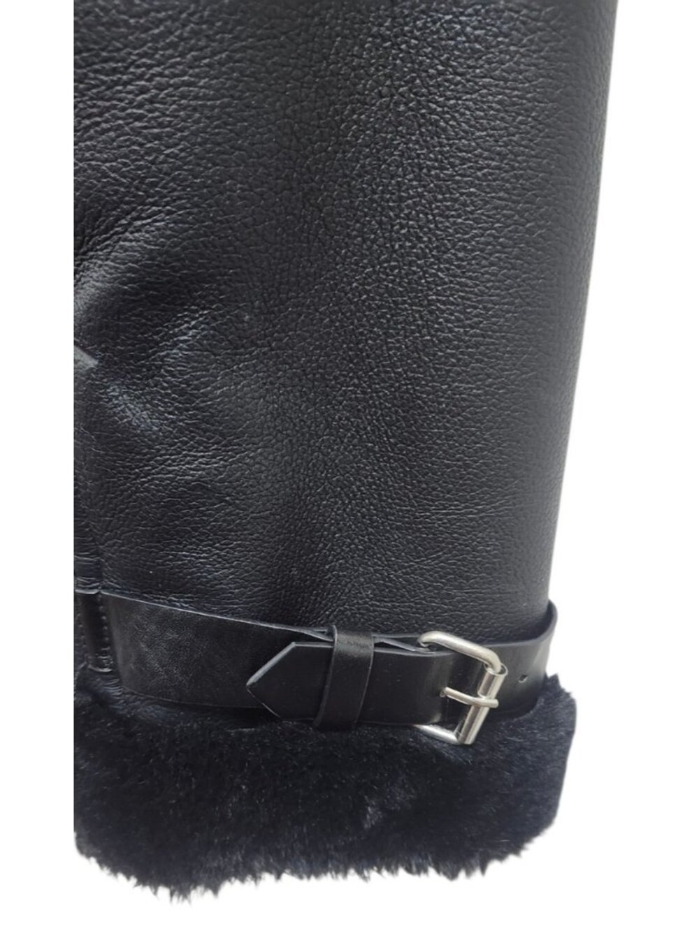 MNG Mango Faux Shearling Moto Jacket M Black Faux Leather Asymmetric Zip Biker - Picture 6 of 14